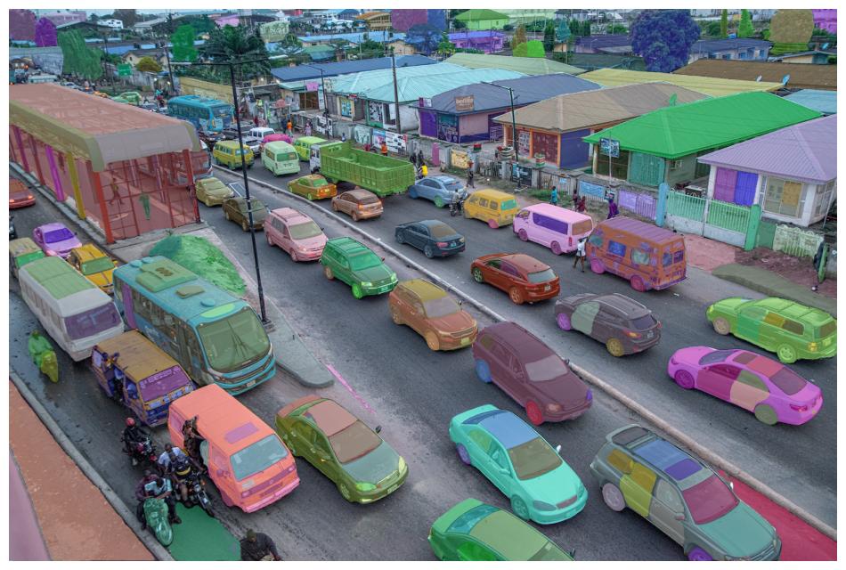 Using SAM to segment dense traffic scene.