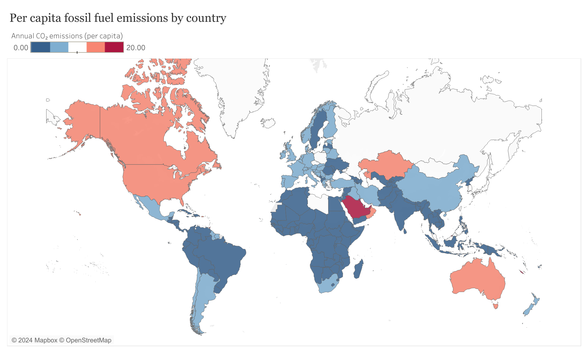 Only parts of the world on fire version of chart. Created by the author using Tableau. Data source: Global Carbon Budget, 2022