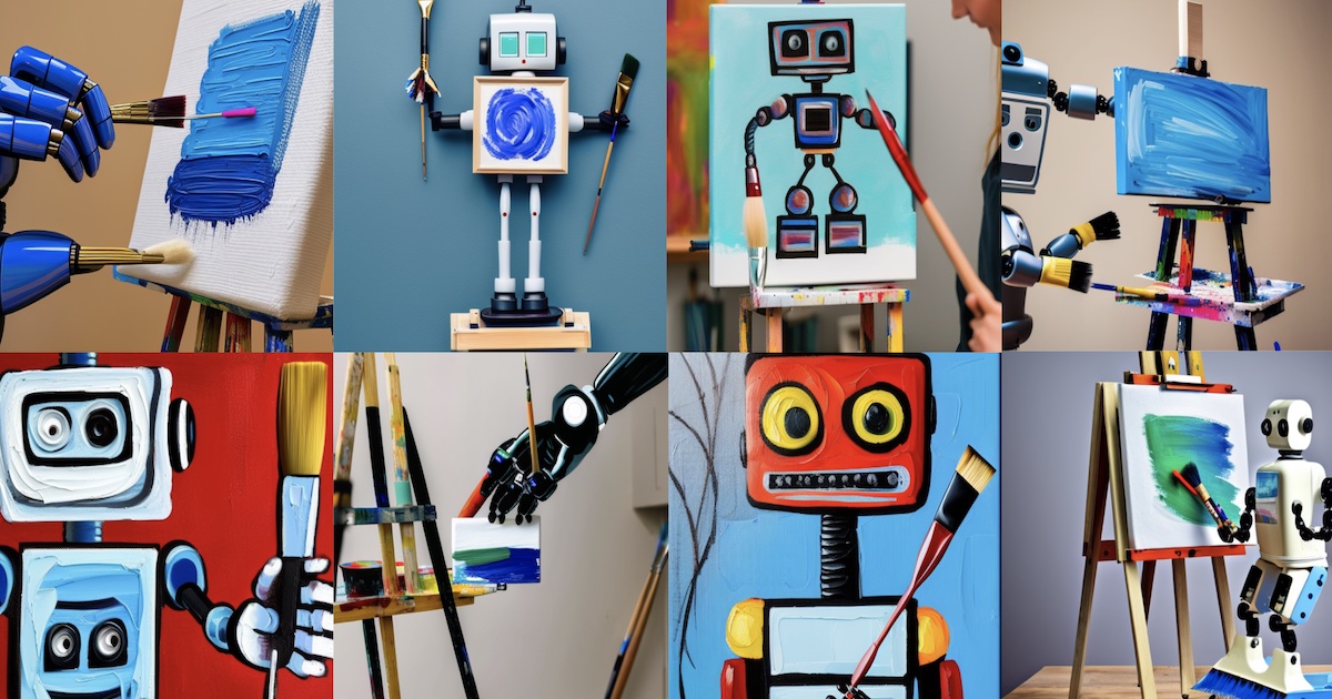 OG image prompt: 'a robot holding a paint brush painting on an art stand'