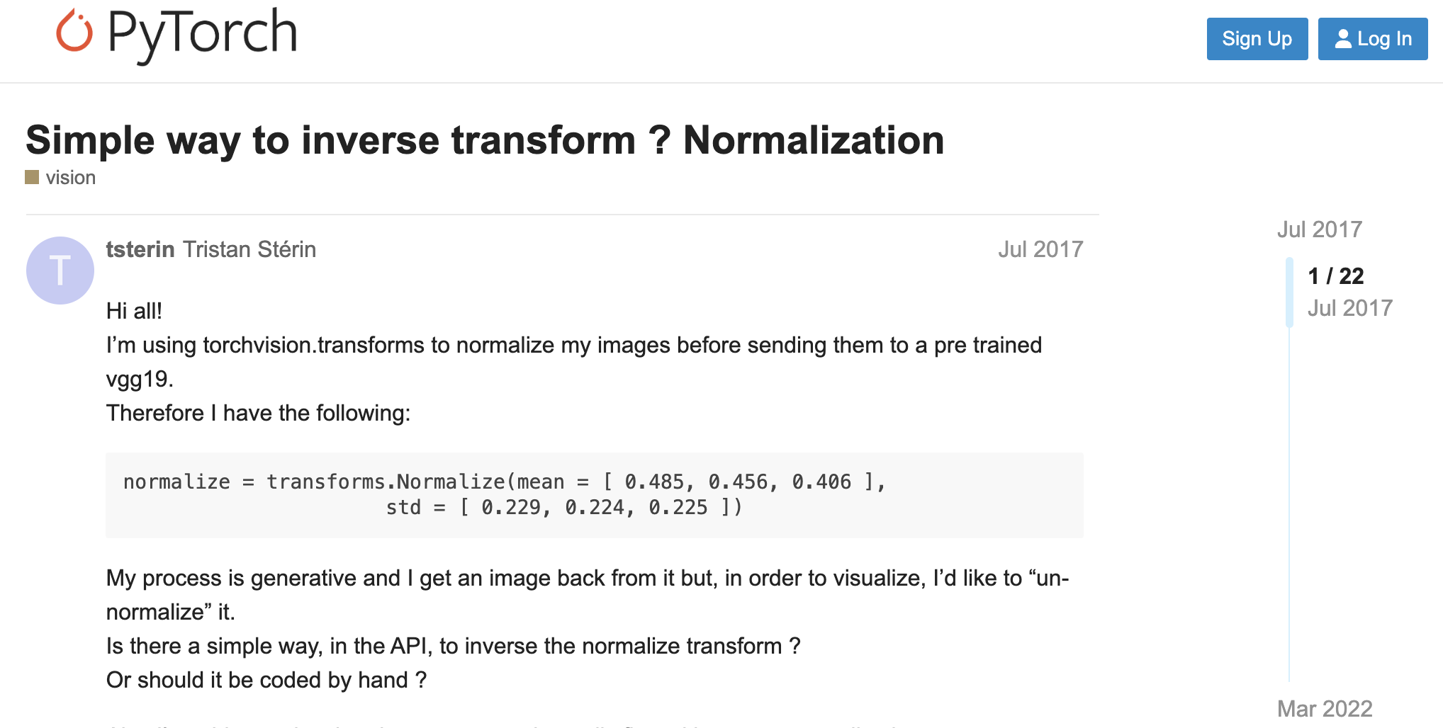 Question on Pytorch Discourse with discussion from 2017 to 2022
